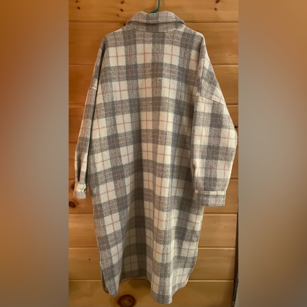 Anthropologie If By Sea Bobbie Plaid Oversized Pink and grey XL Jacket/ Coat NWT - Picture 6 of 11
